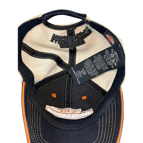 Harley-Davidson Hat Oconomowoc WI Wisconsin Mesh Trucker Cap Black Gold Orange - Picture 7 of 9